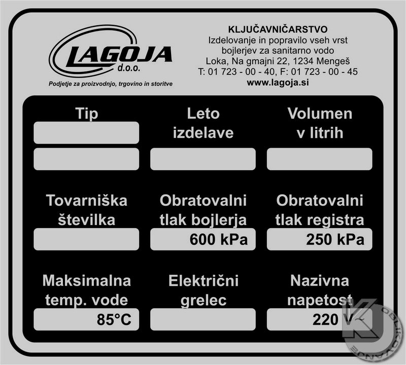 Nalepke s tehničnimi podatki